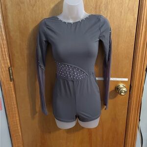 Balera Gray Unitard with Rhinestone Details